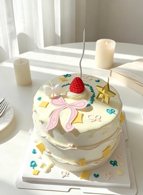 网红钻石星星蜡烛蛋糕装饰插件白色珠光蝴蝶结蜡烛甜品台装扮配件