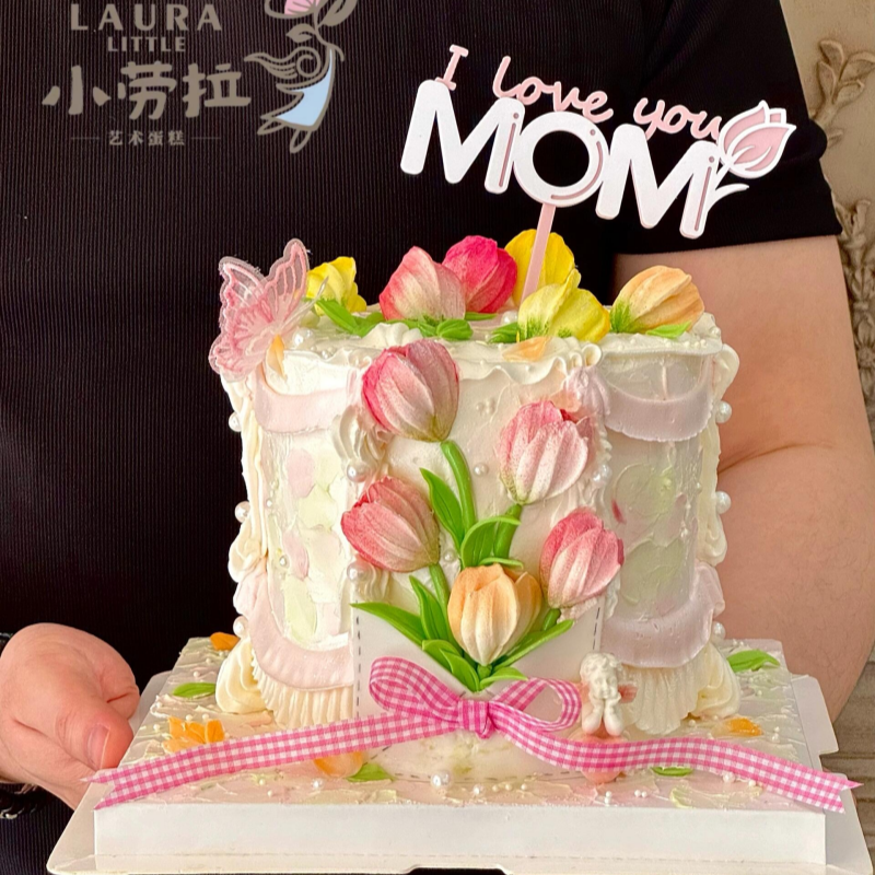 2026母亲节郁金香巧克力蛋糕装饰摆件仙女妈妈蝴蝶亚克力烘焙插件