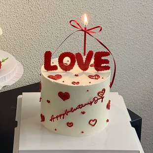 网红2.14情人节红色love亚克力蛋糕装饰插牌铅笔蜡烛情侣表白装扮