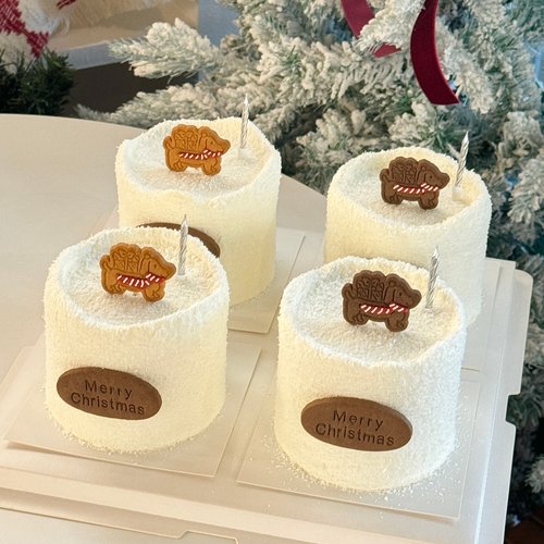 网红圣诞节唯美简约蛋糕装饰腊肠狗造型饼干英文圣诞快乐饼干装扮