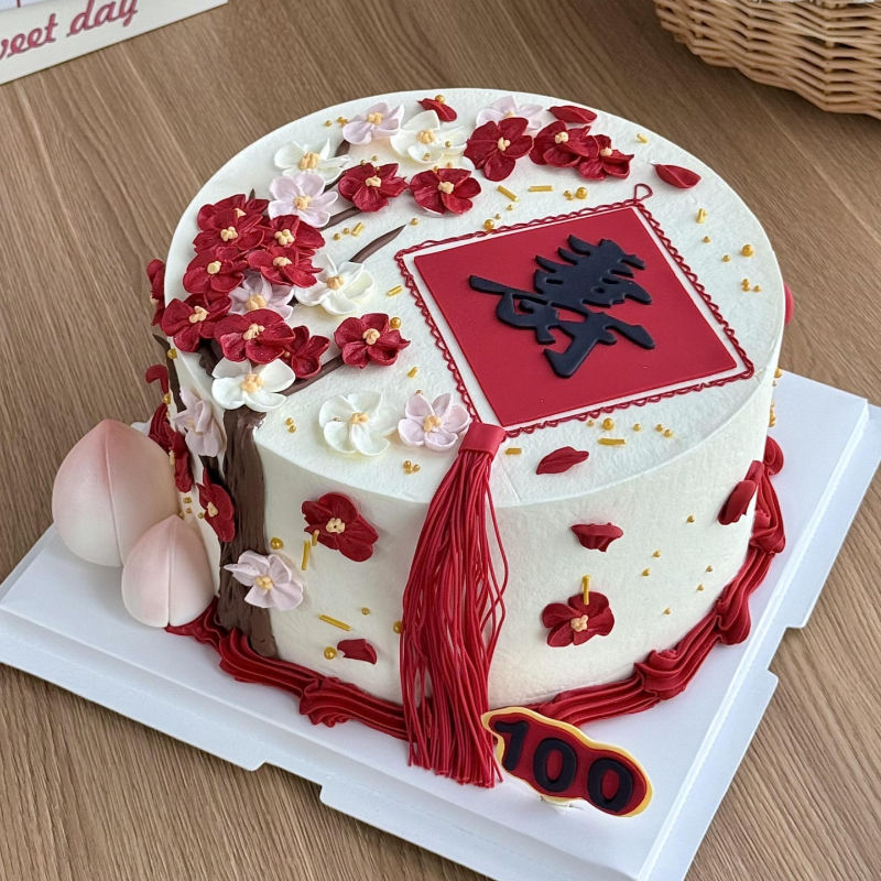 网红祝寿蛋糕装饰软胶寿字中国结寿桃长辈老人生日快乐装扮插件