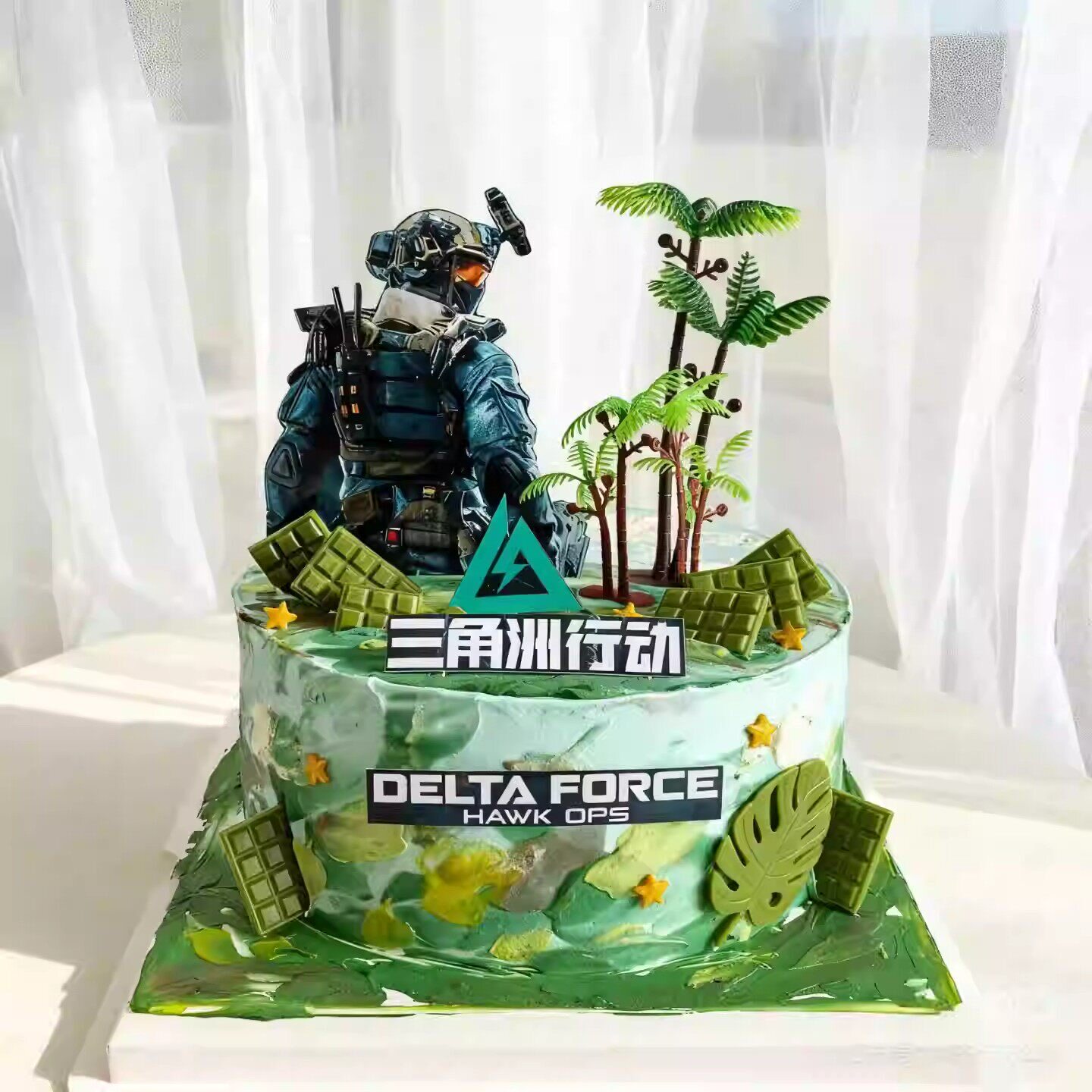 网红三角洲行动生日蛋糕装饰插件卡通游戏男孩男生甜品台装扮插牌
