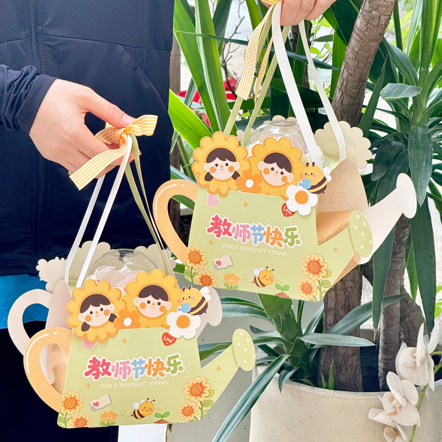 2026教师节花洒造型蛋糕装饰向日葵老师节日甜品装扮包装盒手提盒