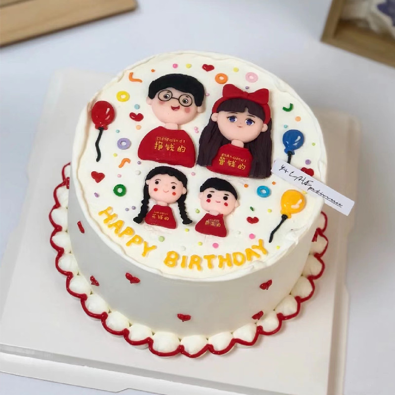 创意软陶一家四口蛋糕装饰品摆件网红全家福女儿儿子生日蛋糕插件
