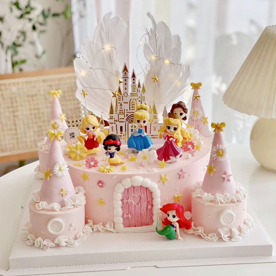 蛋糕装饰q版公主白雪贝尔美人鱼爱丽丝公主女孩生日蛋糕城堡插件