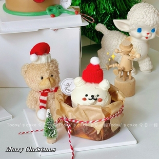 圣诞节巴斯克蛋糕装饰毛绒圣诞帽小熊摆件毛线毛球小帽子插件配件