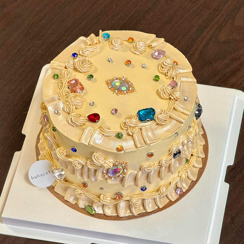 网红唯美钻石蛋糕装饰摆件五彩水晶宝石女神生日甜品装扮点缀配件