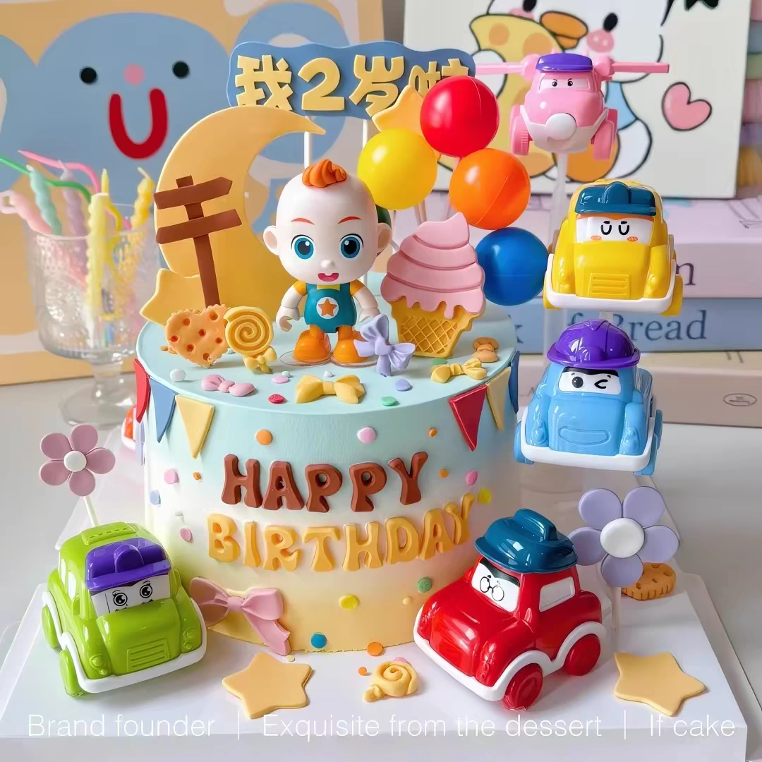 网红超级宝贝jojo蛋糕装饰卡通赳赳小汽车儿童生日甜品台装扮摆件
