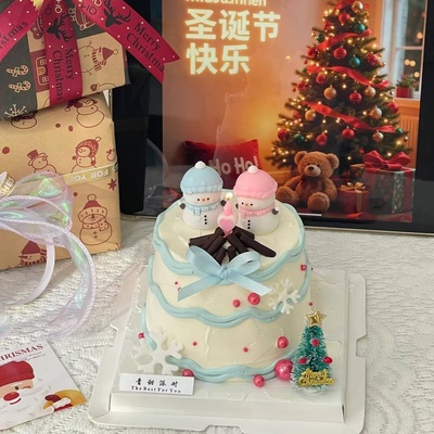 2026圣诞节快乐蛋糕装饰软胶雪人雪花摆件圣诞树节日烘焙插件装扮