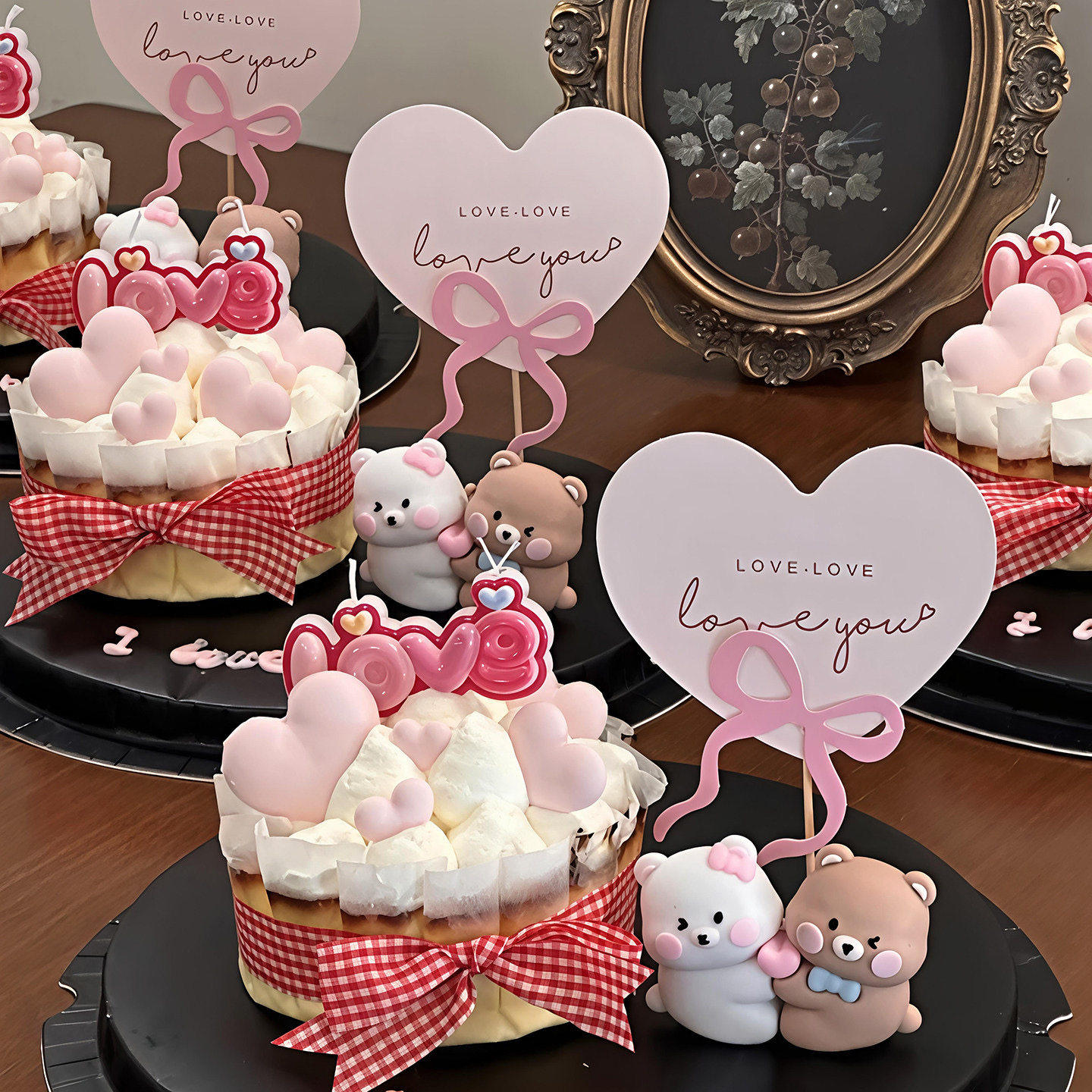 2.14情人节蛋糕装饰连体爱心小熊摆件网红粉色love蜡烛卡片插件,节庆用品/礼品,节日装扮用品,淘宝优惠券,粉丝福利购,淘宝优惠卷