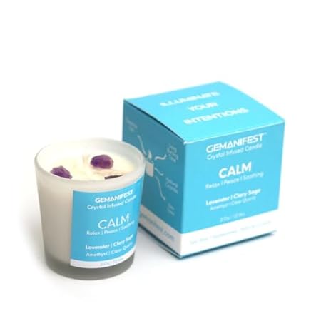 Calm Candle with Healing Crystals for Manifestation， Arom