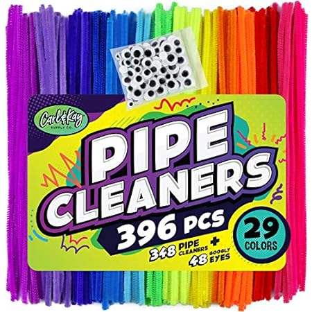 348 Pipe Cleaners Plus 48 Googly Eyes - Colored Chenille