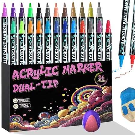 HTUTWOO Acrylic Markers Paint Pens Dual Tip，36 Colors Acr