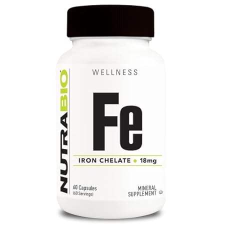 NutraBio Iron Chelate (18mg)， Ferrous Bisglycinate Chelat