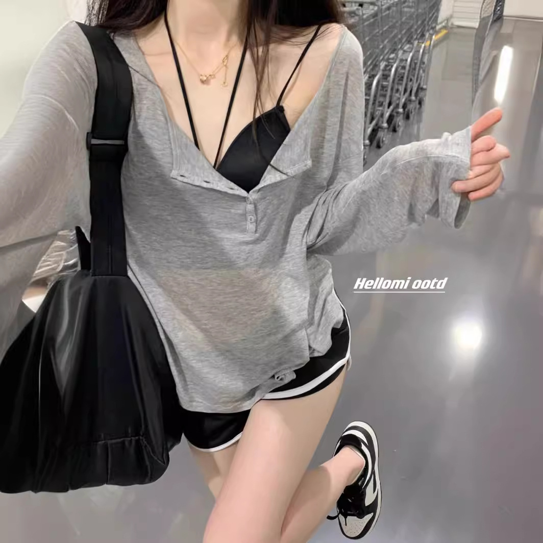 套头镂空设计感针织罩衫设计感防晒连帽上衣女透气薄款长袖毛衣夏