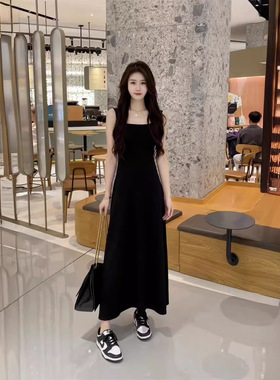 蓝色无袖背心吊带连衣裙子女装夏季2025新款海边度假法式气质长裙