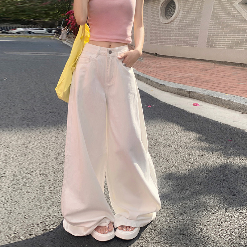 美式白色阔腿牛仔裤女2026春夏高腰显瘦宽松高级垂感拖地休闲裤子