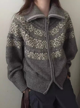 【潮流引领】Takeoff~费尔岛提花拉链针织开衫秋冬毛衣外套女上衣