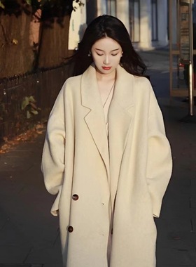 黑灰色双面羊绒大衣女款2025新款秋冬呢子大衣中长款韩系羊毛外套