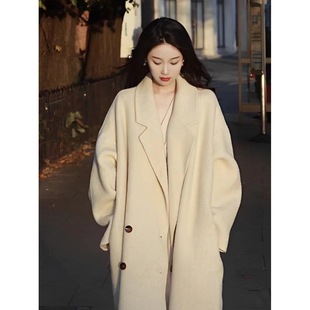 韩系羊毛外套 秋冬呢子大衣中长款 黑灰色双面羊绒大衣女款 2025新款