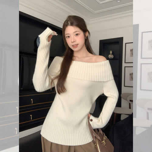 TAKE今年流行独特漂亮超好看慵懒高级感显瘦一字肩露肩毛衣上衣女