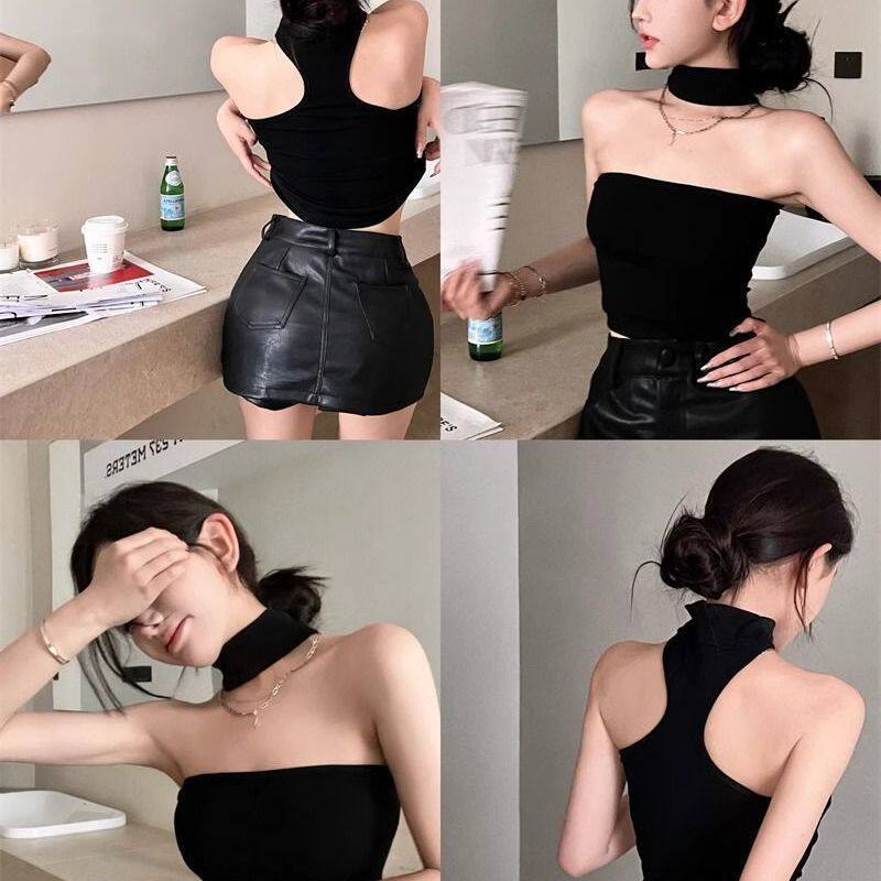 TAKE辣妹挂脖吊带背心女内搭外穿抹胸裹一字肩修身纯欲性感短上衣