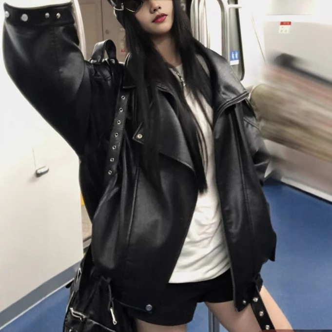 Take 黑色皮衣外套女2025新款秋季酷飒风独特超好看机车复古夹克