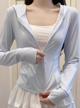 蓝色冰丝防晒衣女款夏季2025新款修身上衣瑜伽服外套防紫外线套装