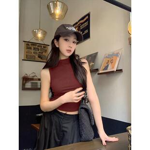 显瘦中领针织衫 TAKE半高领无袖 内搭坎肩修身 灰色西装 背心女打底衫