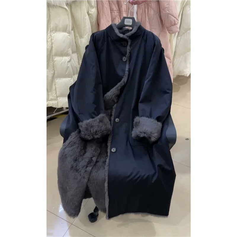 TAKE~ 秋冬新款女装安哥拉兔毛两面穿派克服长款皮草外套女尼克服