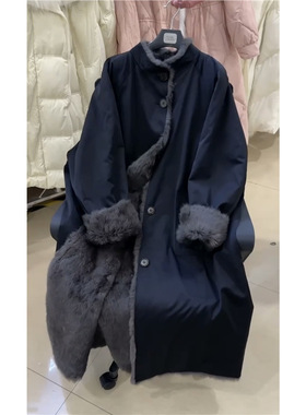 秋冬海宁新款女装安哥拉兔毛两面穿派克服长款皮草外套女尼克服