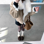 高级设计感麂皮绒毛毛外套女冬环保狐狸毛皮草大翻领皮毛一体上衣