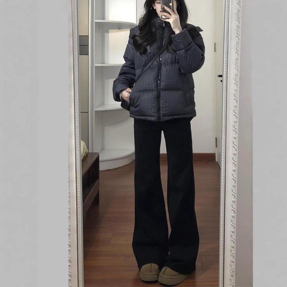 黑色微喇牛仔裤女小个子2025年秋季高腰显瘦直筒弹力不贴腿喇叭裤