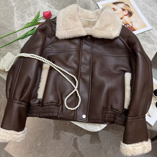 皮毛一体外套女甜酷机车服 2025新款 尊叶皮草 羊羔毛皮草夹克短款