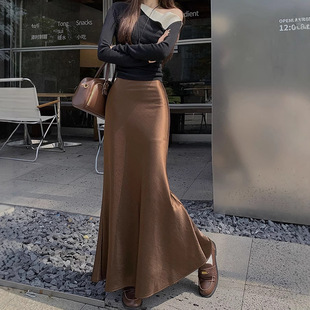 法式 高腰显瘦包臀裙半身裙长裙子 高级感气质醋酸绸缎鱼尾裙女秋季