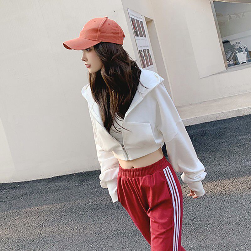 纯棉2026春秋韩版新款拉链开衫外套连帽设计感运动时尚短款卫衣女