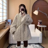 慵懒感羊羔毛皮草外套女皮毛一体中长款 宽松花狐貂环保毛毛大衣冬