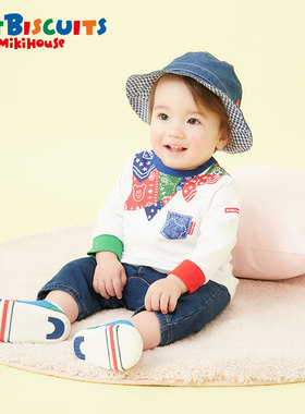 MIKIHOUSE 印花个性T恤美式风格卡通领巾儿童长袖HOT BISCUITS