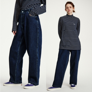 男美式 CMF夏季 新款 直筒宽松牛仔裤 子 潮牌后袋绣花百搭深蓝色裤