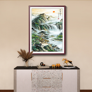 饰画山水画办公室挂画客厅壁柜走廊过道尽头背景画 竖版 入户玄关装