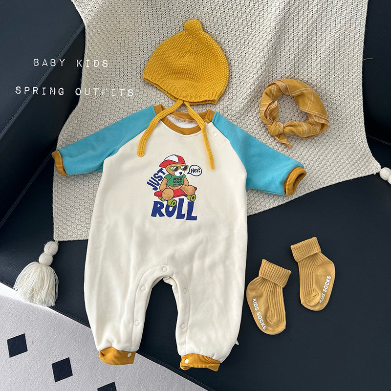 婴幼儿冬季衣服宝宝冬装潮范洋气插肩袖连体衣婴幼儿保暖加绒爬服