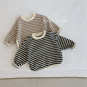男女宝宝春秋条纹卫衣婴幼儿百搭宽松洋气0 1岁儿童T恤韩版 上衣潮