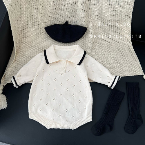 ins婴幼儿春秋衣服秋季宝宝学院风针织连体衣冬装外出毛衣哈衣潮