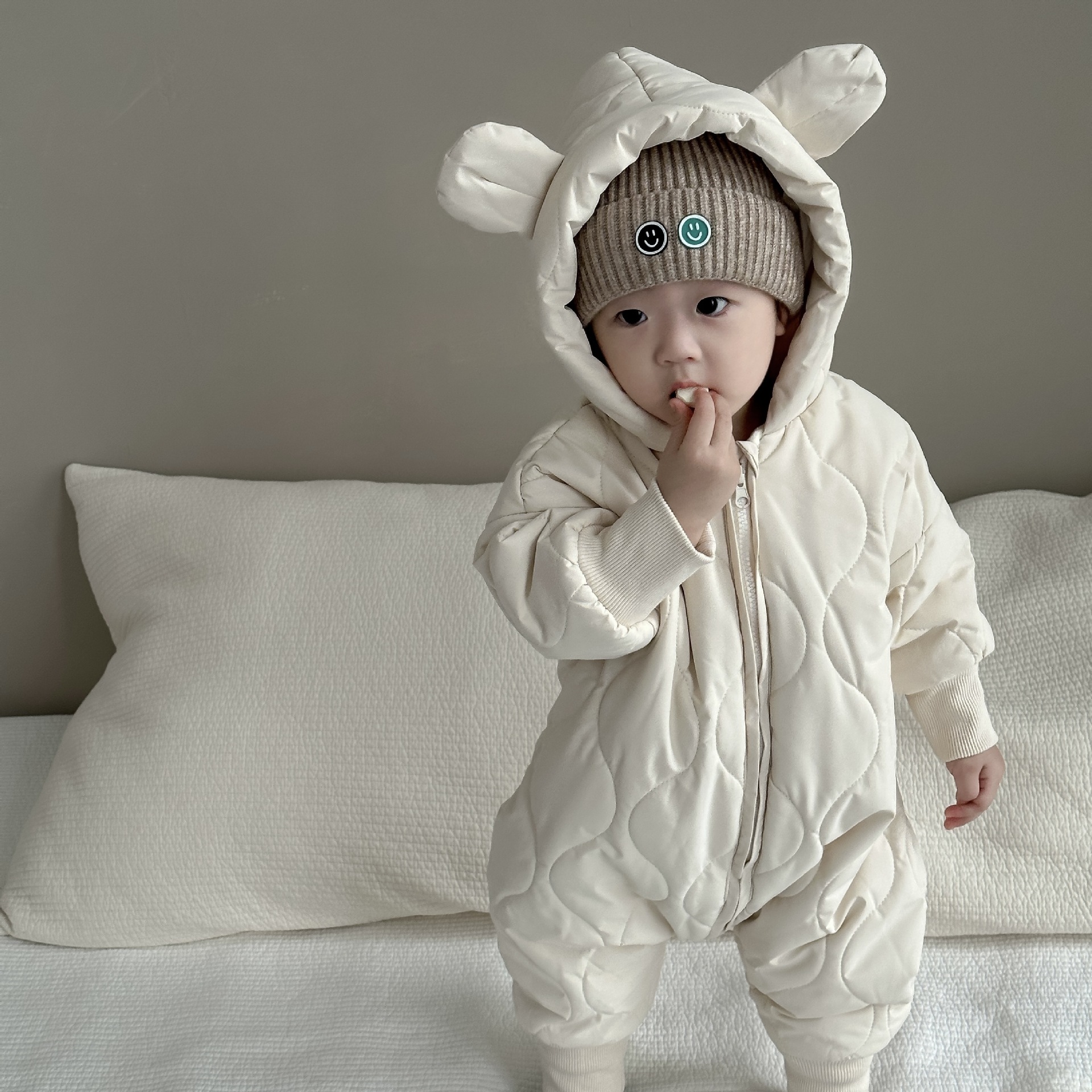 ins韩国同款婴幼儿加绒连体棉衣男女宝宝加厚保暖外出服冬装爬服