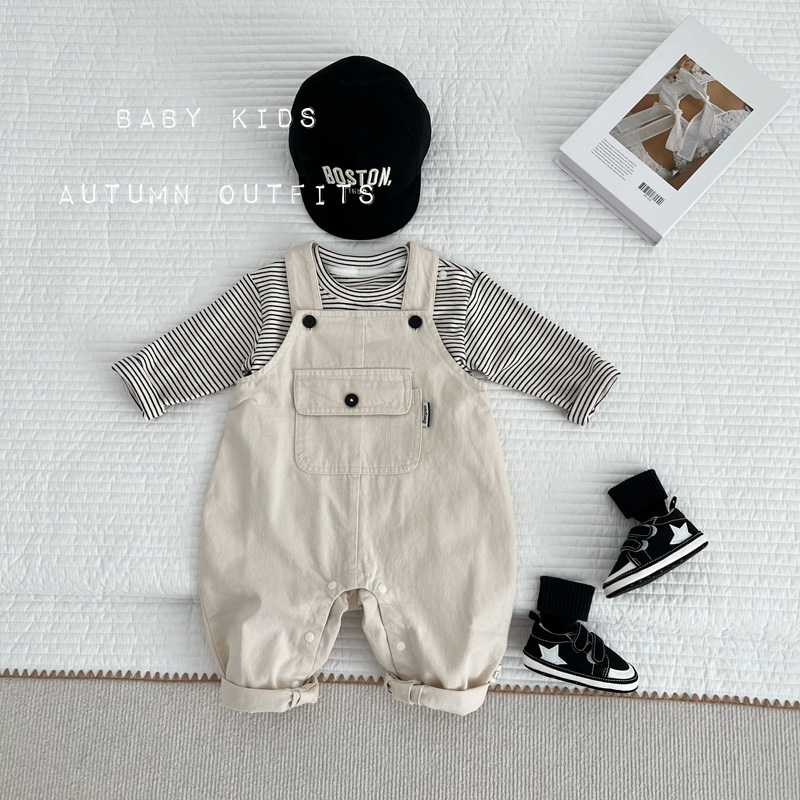 春秋韩版开档背带连体衣