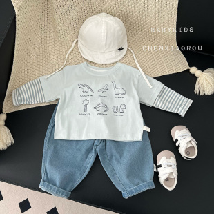 男女宝宝春装衣服婴幼儿童春季外出假两件上衣韩版外出百搭T恤衫