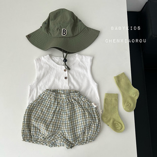 夏季婴幼儿薄款凉快面包短裤男女宝宝百搭高腰格子大PP包屁裤子潮