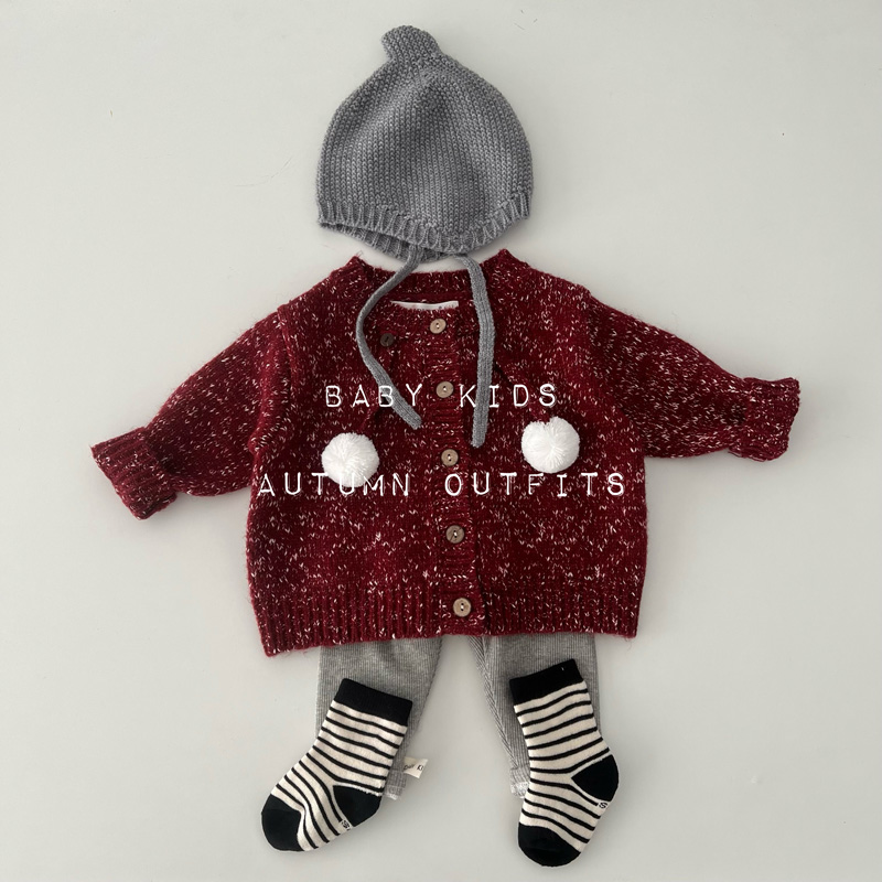 宝宝秋冬衣服婴幼儿红色喜庆针织开衫男女童外出年服百天周岁外套