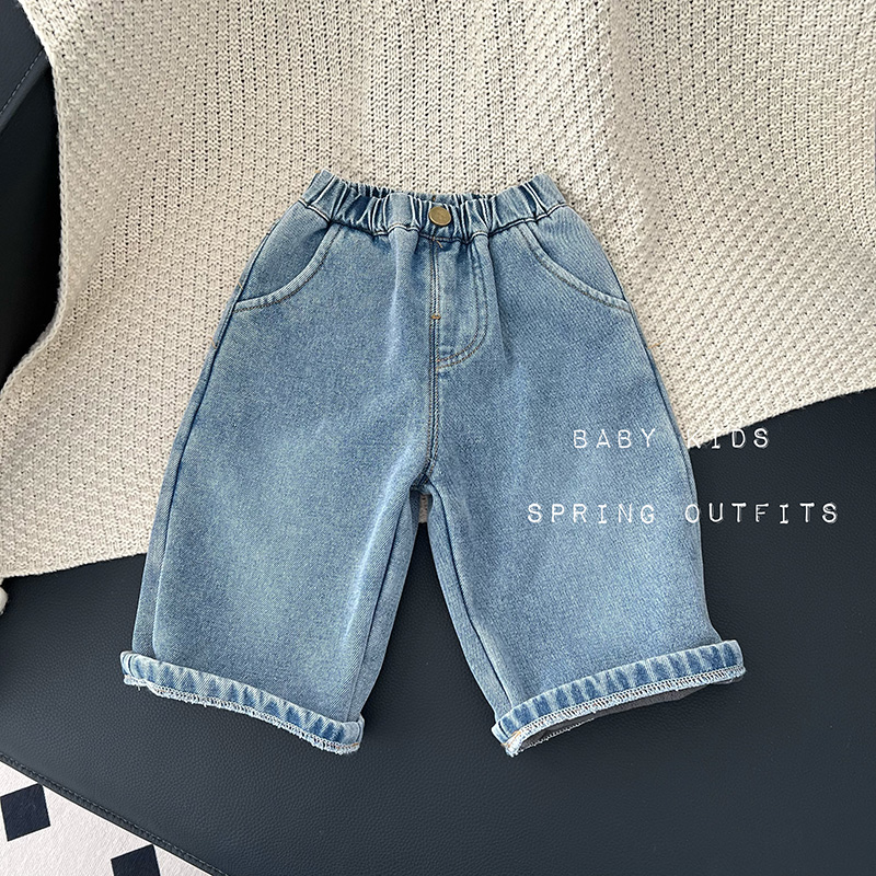 宝宝冬装衣服婴幼儿冬季韩版百搭加绒牛仔裤外出保暖阔腿直筒裤子