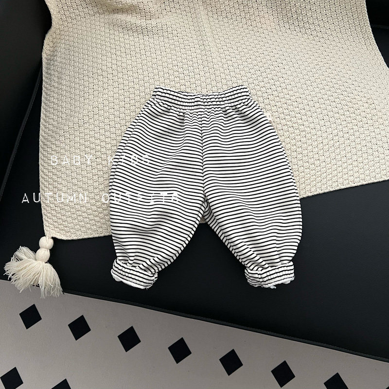 ins韩版冬季男女宝宝加绒宽松卫裤婴幼儿童保暖加厚条纹运动裤子